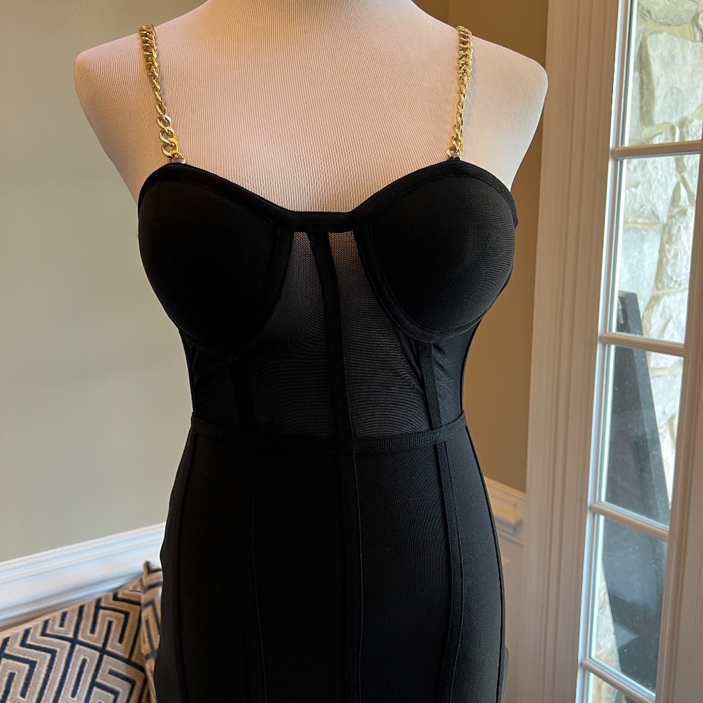 Black Corset Bodycon Dress, Size Small 2/4